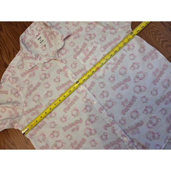 Aerie Wicked Popcorn Print Button Down Shirt White Pink M Medium - Picture 4 of 8